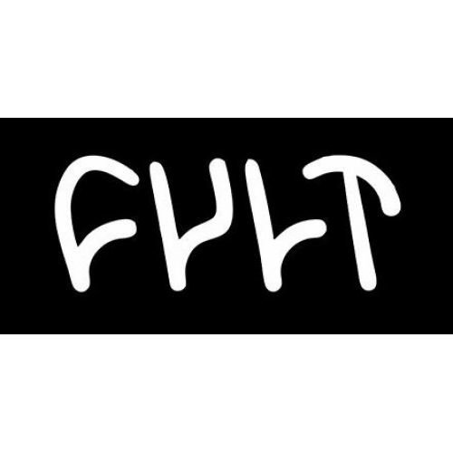 Стікер CULT Crew білий на чорн